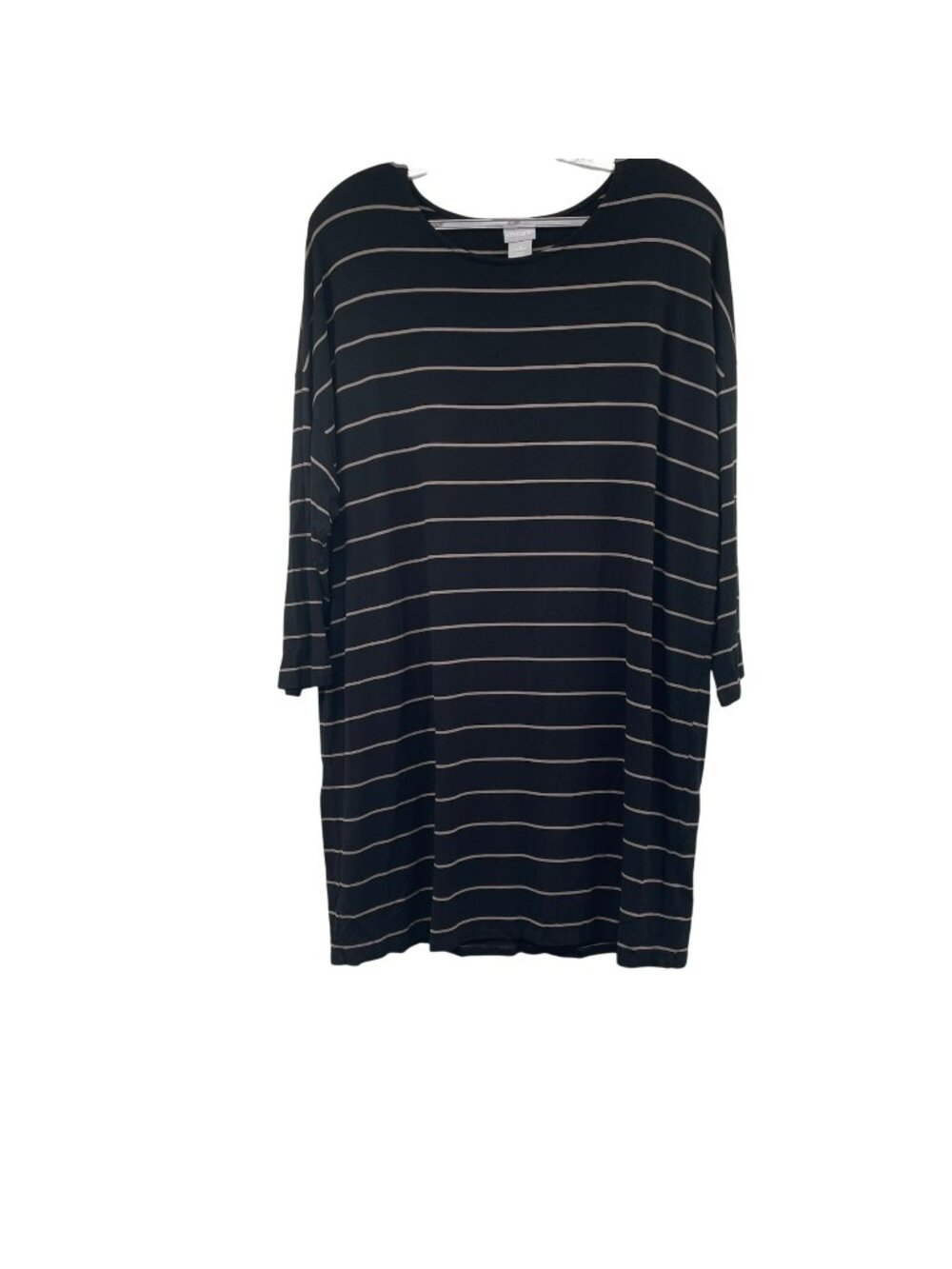 Chico's Womens Striped Tunic Top 3/4 Sleeve Black/Ivory Size Large